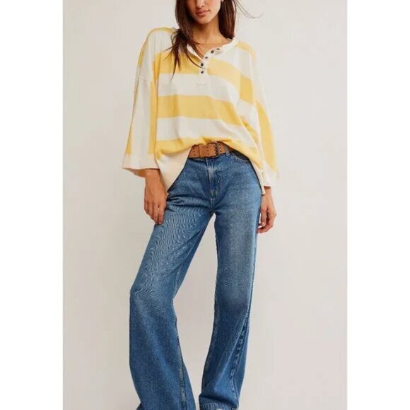 Free People Wonderful Tee / Yellow Combo NWT - (S) - Picture 1 of 5
